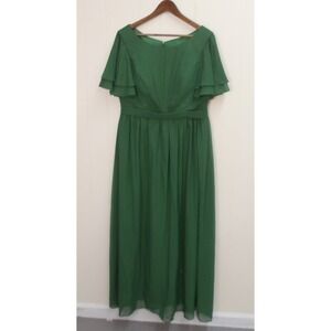 Elegant Green Formal Dress, Short Sleeve Flowy Chiffon Dress Sz 16 /#8199